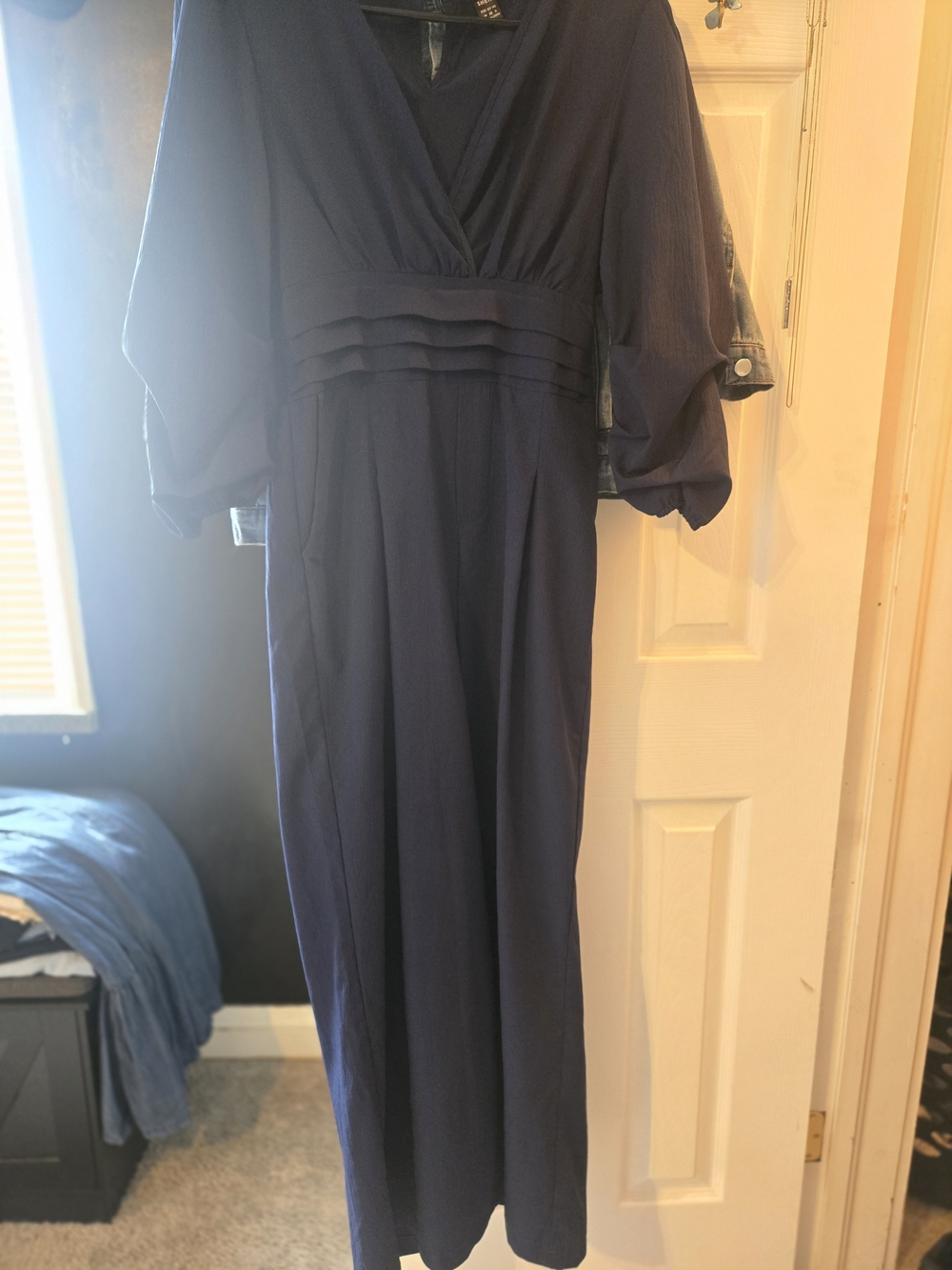 SHEIN Navy V-Neck Jumpsuit with Pleated Waist